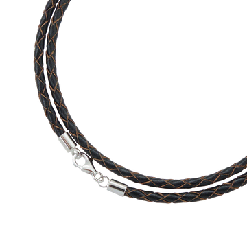 Braided Leather Necklace - Black/Brown Sterling Silver .925 clasp