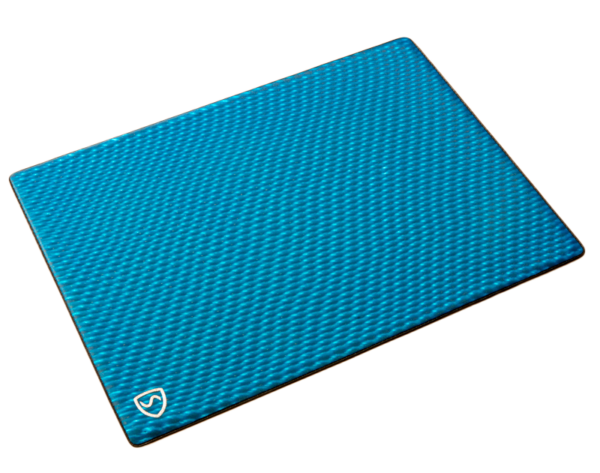 Aquamarine Blue SYB laptop pad provides shielding - RF shielding from Wifi and bluetooth, ELF from AC power charger, heat