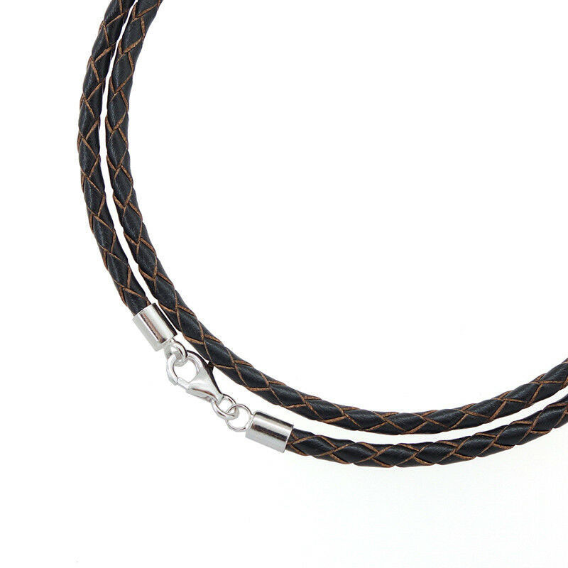Braided Leather Necklace – Black/Brown Sterling Silver .925 clasp