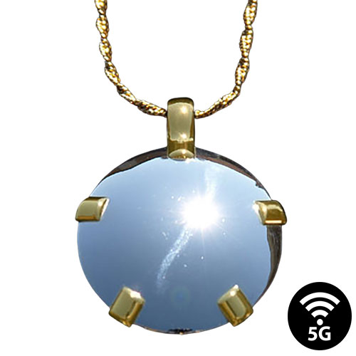 Round  Pendant - .925 silver/14k Gold Tabs  - Level 3 Polished - Mirror Finish 14K Yellow Gold Tabs