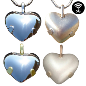 L32PH Heart Level 3 Sterling Silver  with 14K gold tabs BioElectric Shield EMf blocker, EMF Protection Pendant  - polished Finish
