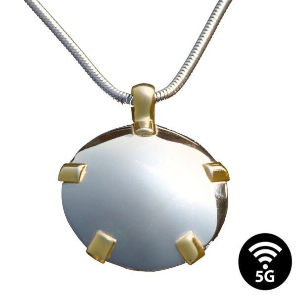 Level 4 BioElectric Shield EMF and personal energy protection pendant, emf blocker 14k gold white gold with yellow gold tabs
